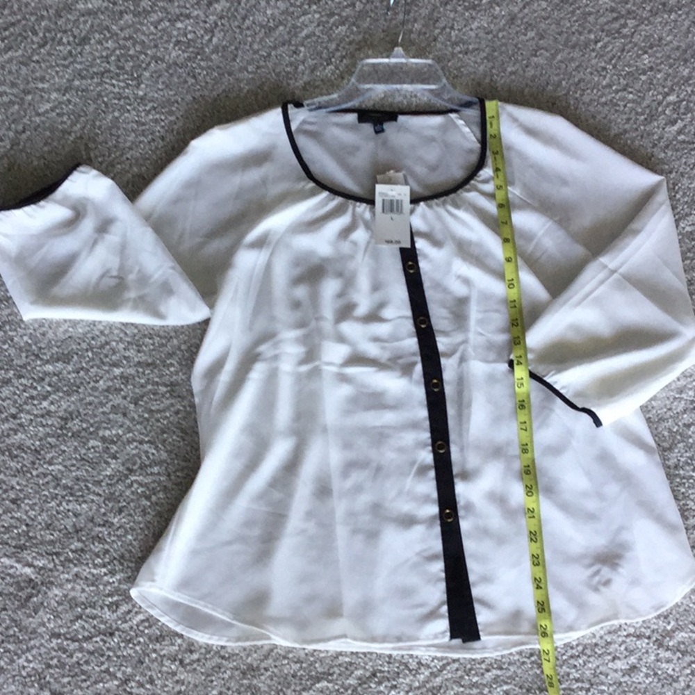 NWT- White with Black trim blouse. Size Large